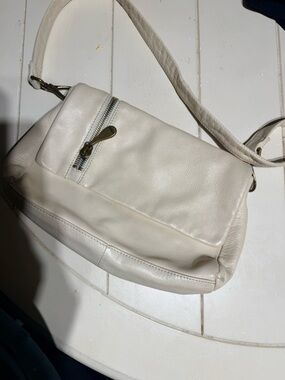 HOBO Cream Leather Shoulder Bag with Gold Hardware